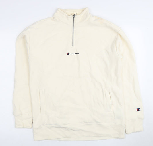 Champion Ivory 1/4 Zip Sweatshirt M Unisex Logo