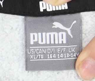Close-up detail of Puma girls’ grey cropped pullover hoodie, size 14-15