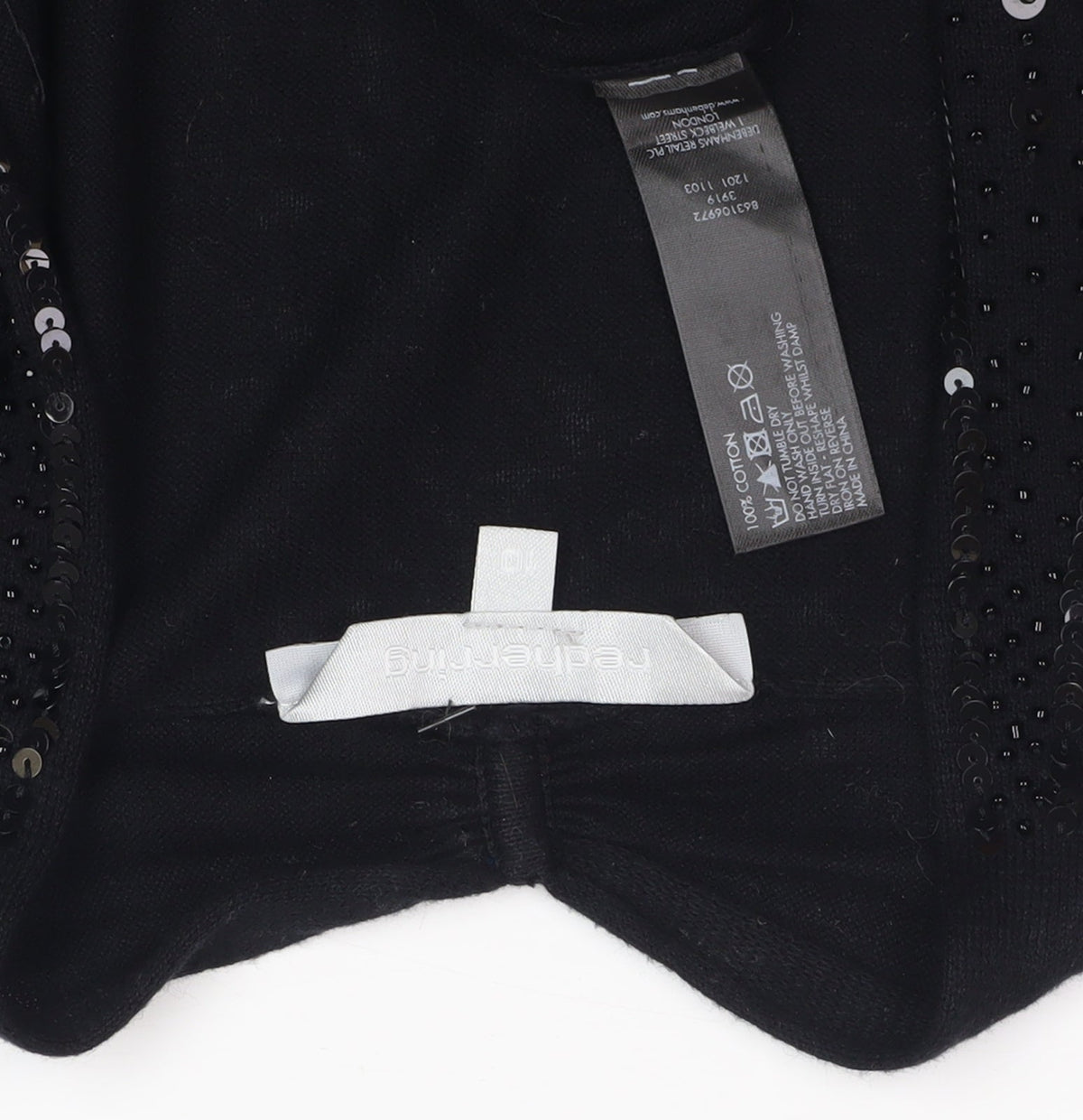 Close-up detail of Red Herring Women's Black Sequin Shrug, size 10