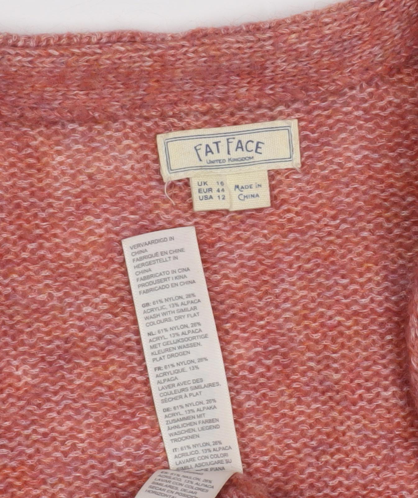 Fat Face Women's Pink Cardigan - Size 16, Knit Open