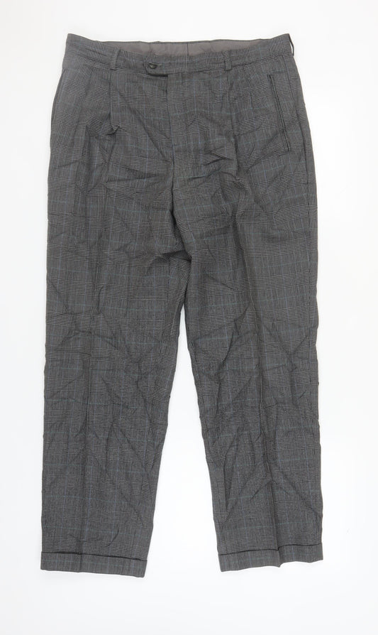 Jaeger Men's Grey Check Wool Dress Pants Size 52S