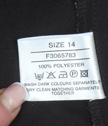 Brand and care label for Amaranto Women's Black Trousers, size 14