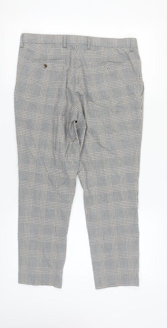 Moss Bros Men's Grey Check Trousers 34
