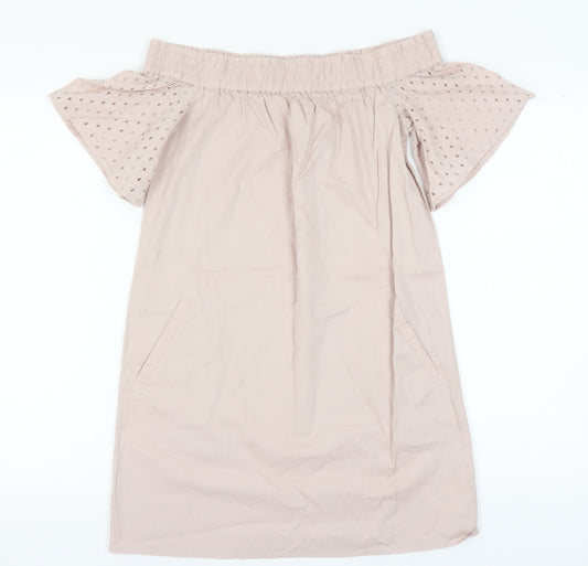 AllSaints Women's Beige Off Shoulder Shift Dress S