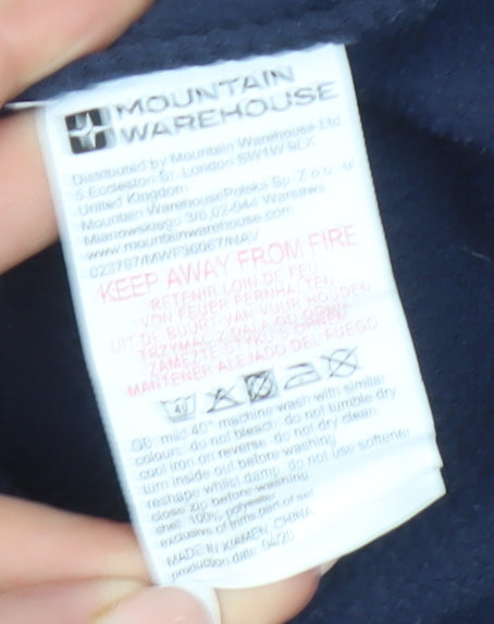 Brand and care label for Mountain Warehouse boys’ blue fleece jacket 11-12 years
