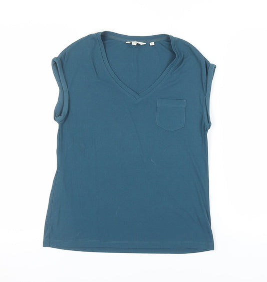 Womens UK Size 8 FatFace Blue Polyester Blend T-Shirt
