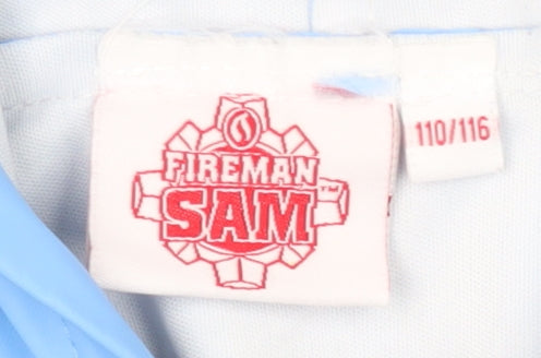 Brand and care label for Fireman Sam boys’ blue hooded rain coat 5-6 years