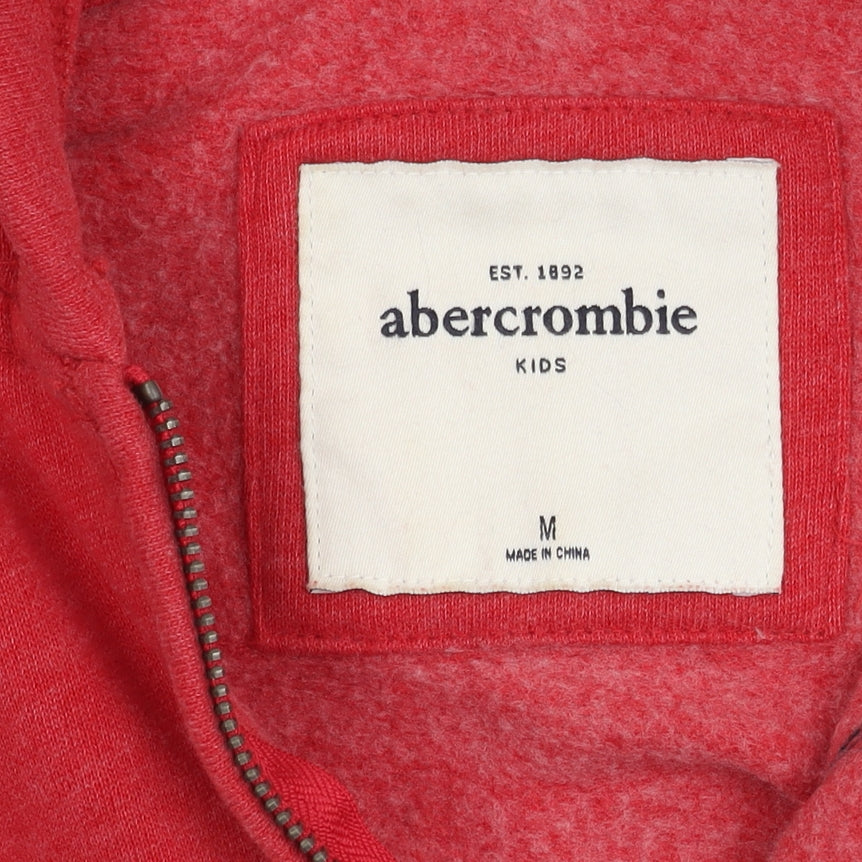 Brand and care label for Abercrombie & Fitch girls’ red hoodie m full zip graphic