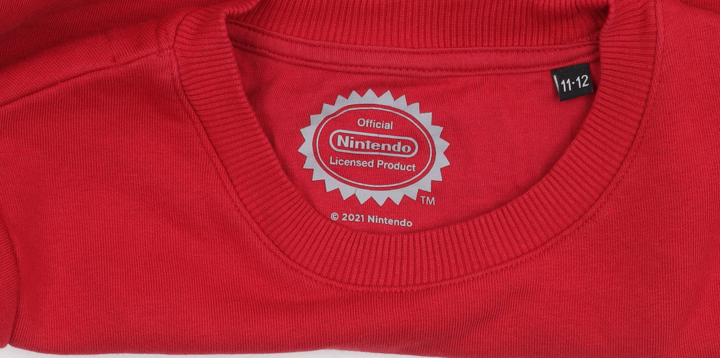 Brand and care label for Nintendo boys’ red pullover sweatshirt 11-12 years christmas style