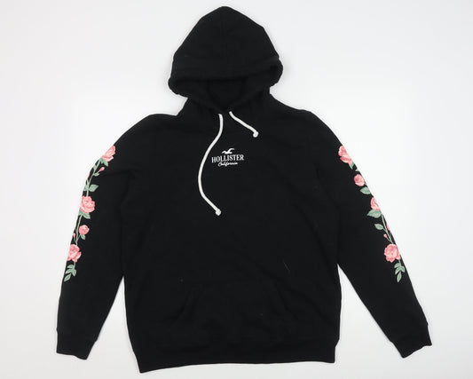 Hollister Men's Black Floral Hoodie L Pullover Hoodie