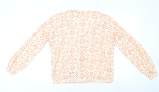 White Stuff Women's Pink V-Neck Geometric Pullover Size 16