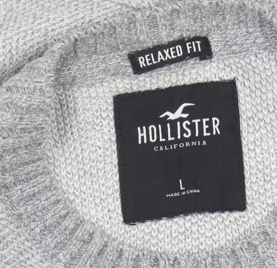 Hollister Men's Grey Pullover Jumper - Size L, Relaxed Fit