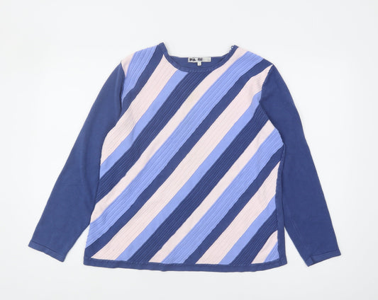 Lakeland Women's Blue Striped Wool Blend Jumper Size 14