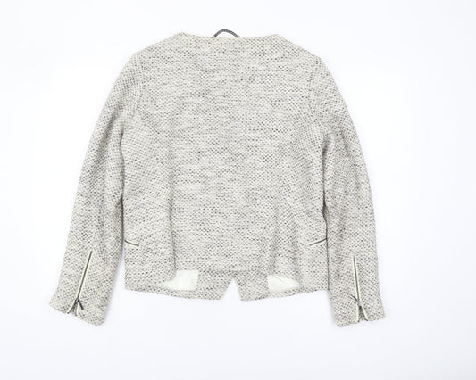 PURE Women's Grey Tweed Jacket Size 16 with Zipped Pockets