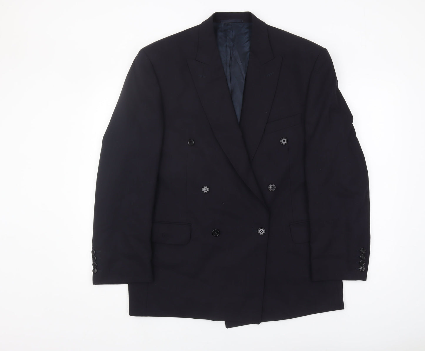 Jaeger Men's Blue Wool Double-Breasted Blazer 52S