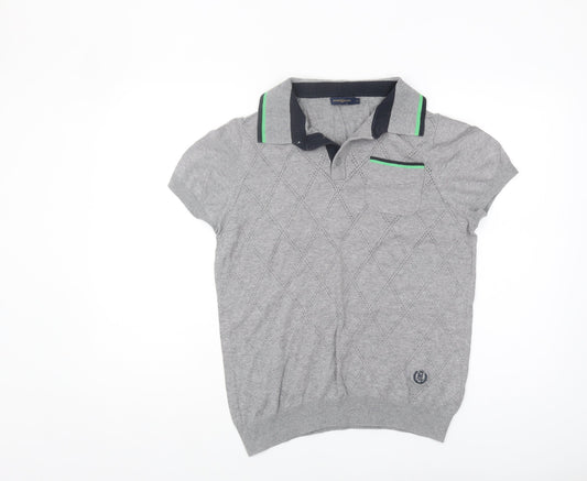 Henri Lloyd Men's Grey Polo Shirt, Size S, Argyle Pattern