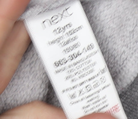 Close-up detail of Next boys’ grey full zip hoodie -, size 12, years, hooded casual