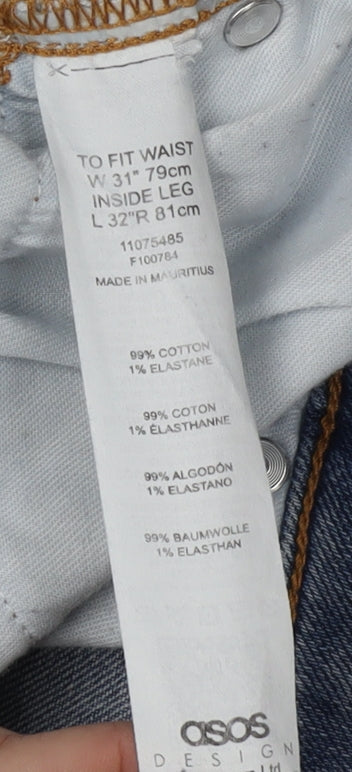 Close-up detail of ASOS Design Men's Blue Skinny Jeans