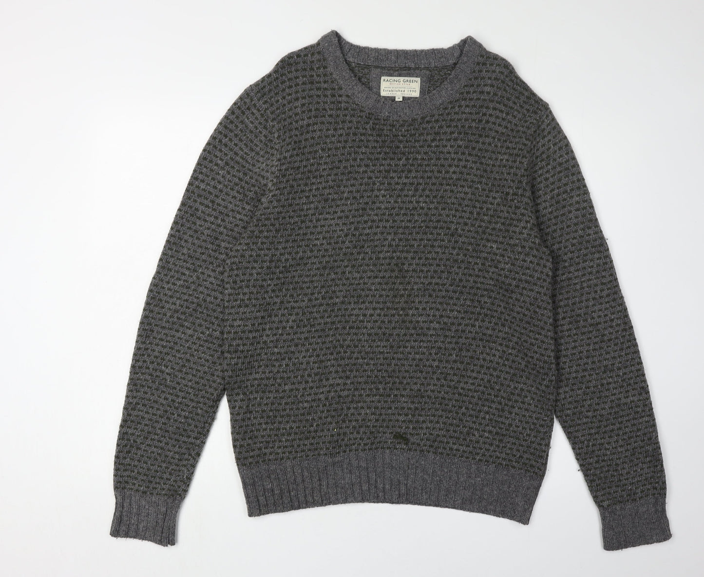 Racing Green Men's Grey Waffle Knit Pullover Jumper - M