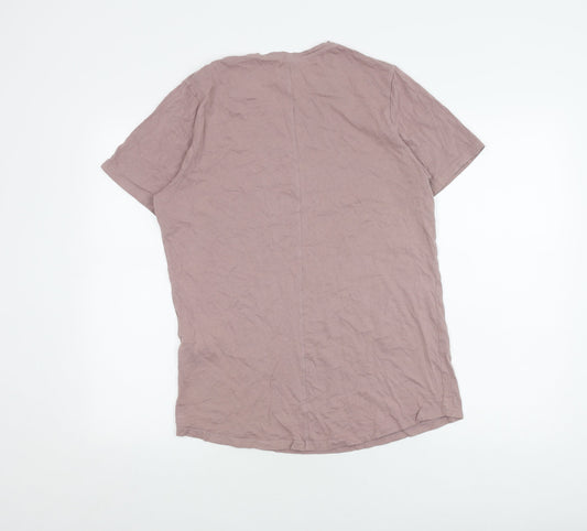 Jack & Jones Men's Pink Medium Cotton Crew Neck T-Shirt