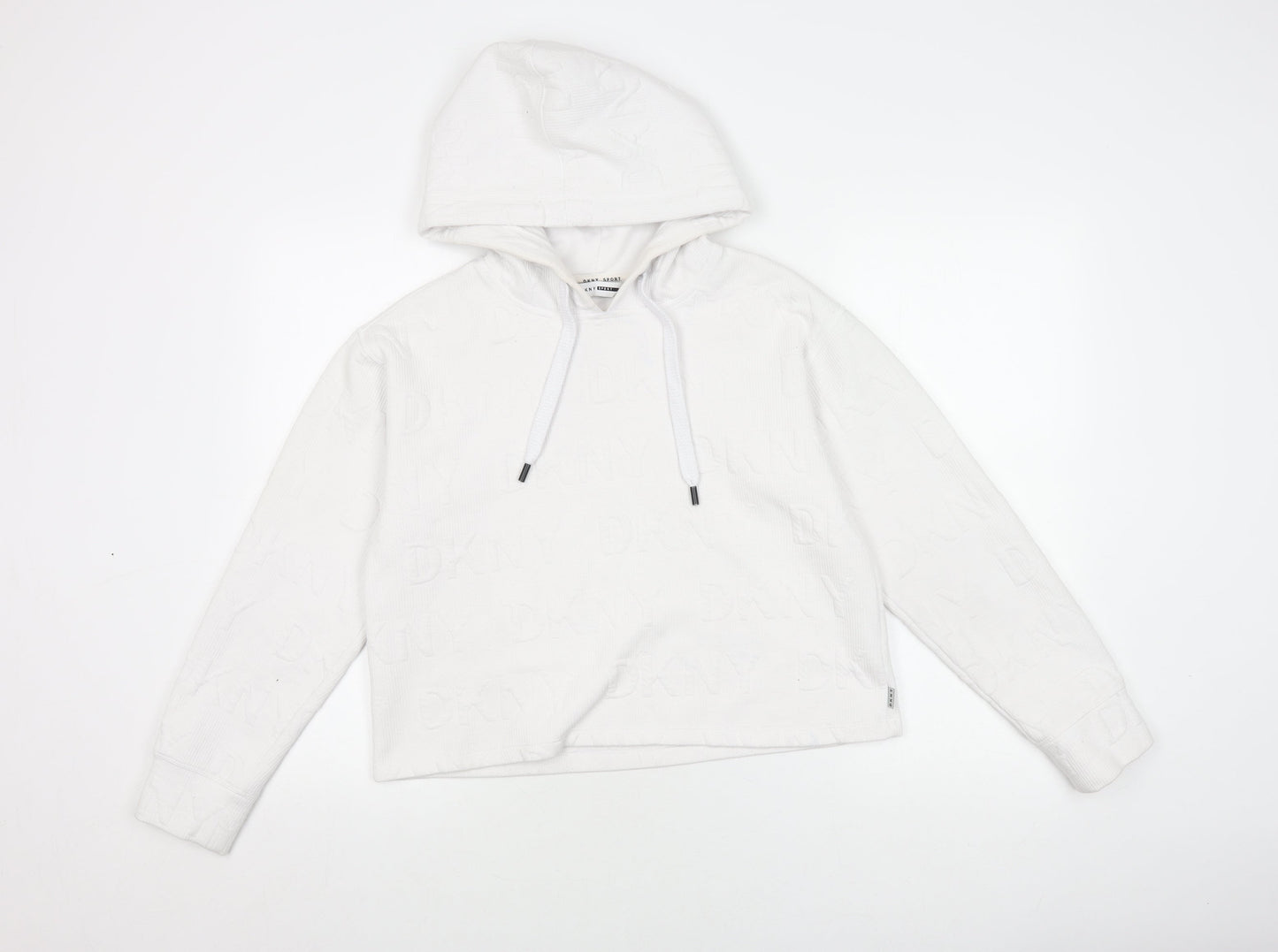 DKNY Women's White Pullover Hoodie, Small, Logo Print