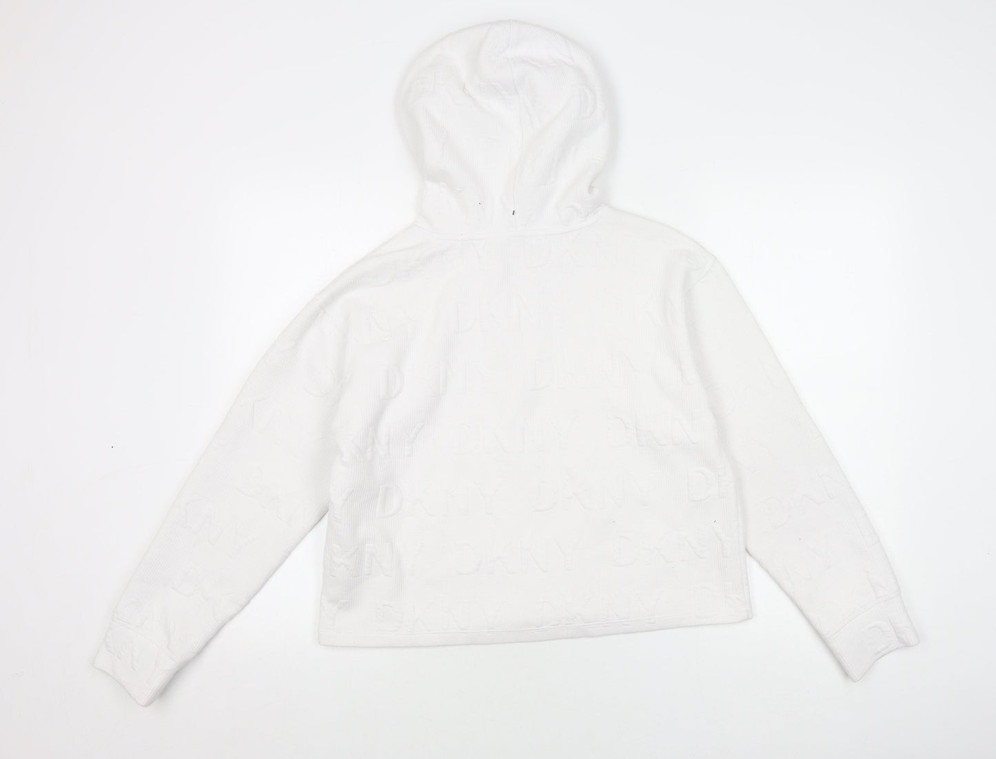 DKNY Women's White Pullover Hoodie, Small, Logo Print