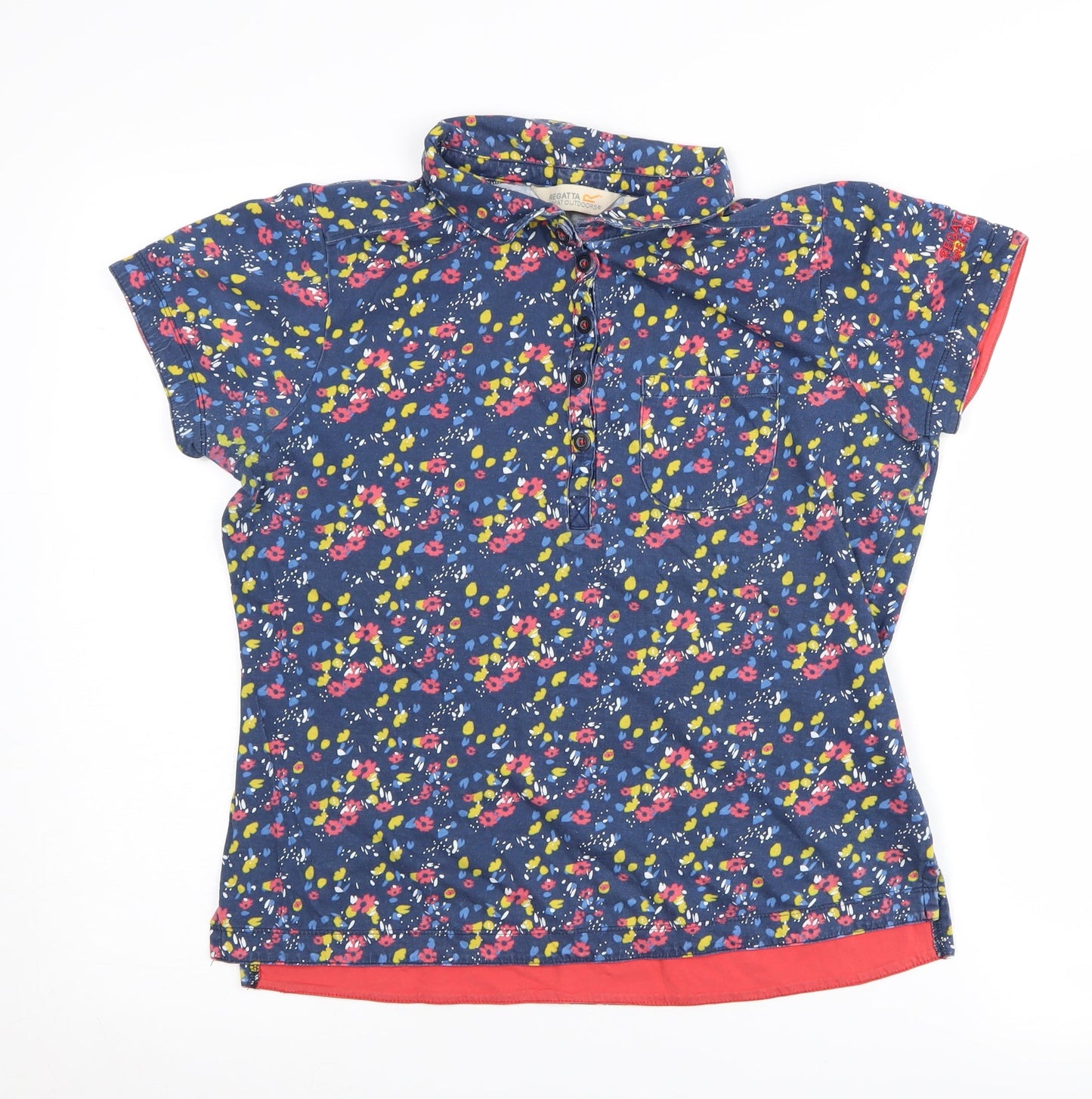 Regatta Women's Blue Floral Polo, Size 14, Cotton, Casual