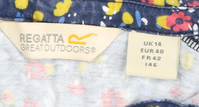 Regatta Women's Blue Floral Polo, Size 14, Cotton, Casual
