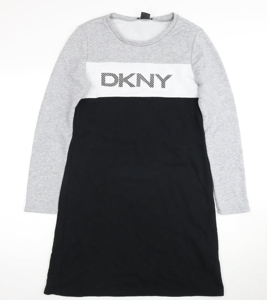 DKNY Women's Grey Colourblock T-Shirt Dress M