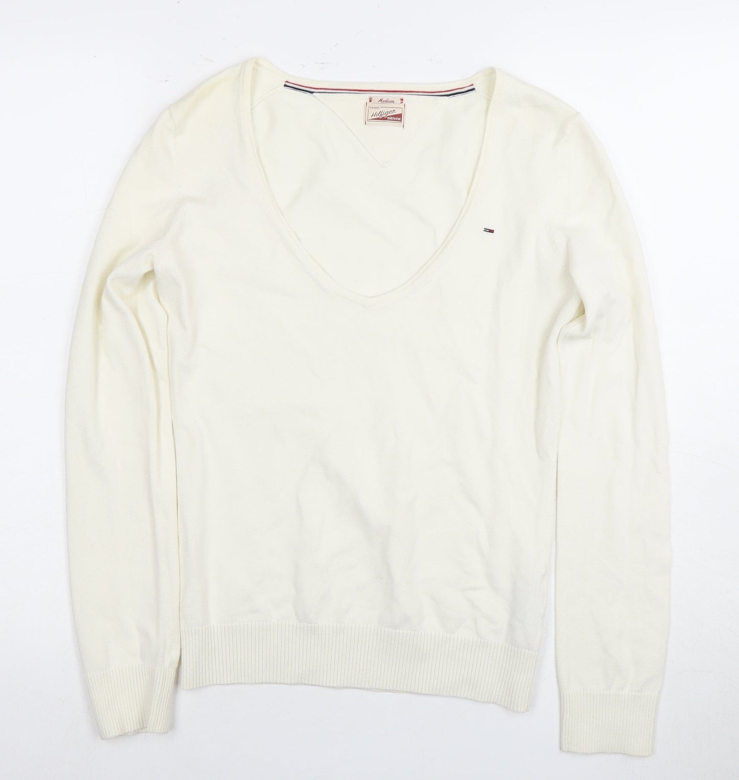 Tommy Hilfiger Women’s White V-Neck Long Sleeve Top M