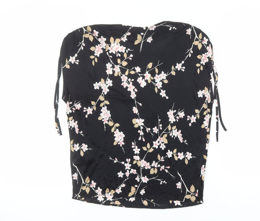 Karen Millen Women's Black Floral V-Neck Top - Size 12