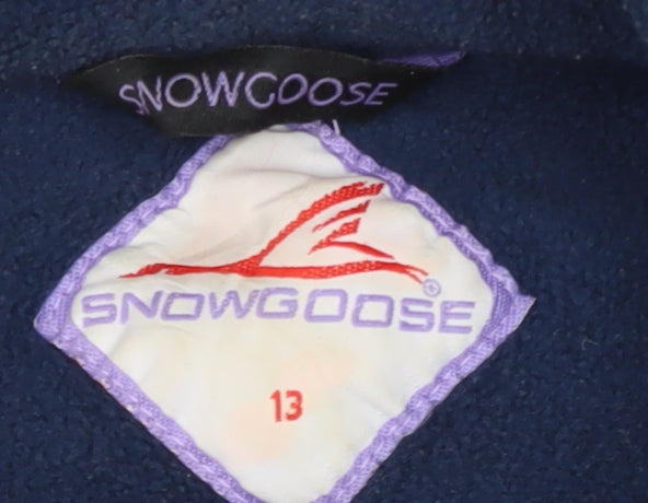 Brand and care label for Snowgoose boys’ blue fleece jacket, size 13, winter casual
