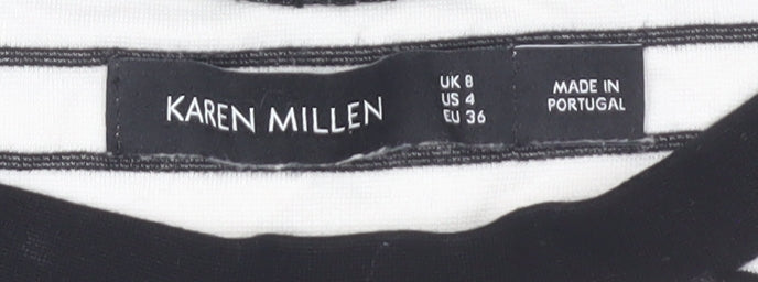 Karen Millen Women's Black/White Striped T-Shirt, Size 8, Ringer