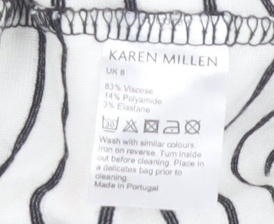 Karen Millen Women's Black/White Striped T-Shirt, Size 8, Ringer
