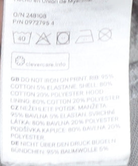 Brand and care label for H&M girls’ grey nasa graphic print pullover hoodie 8-10 years