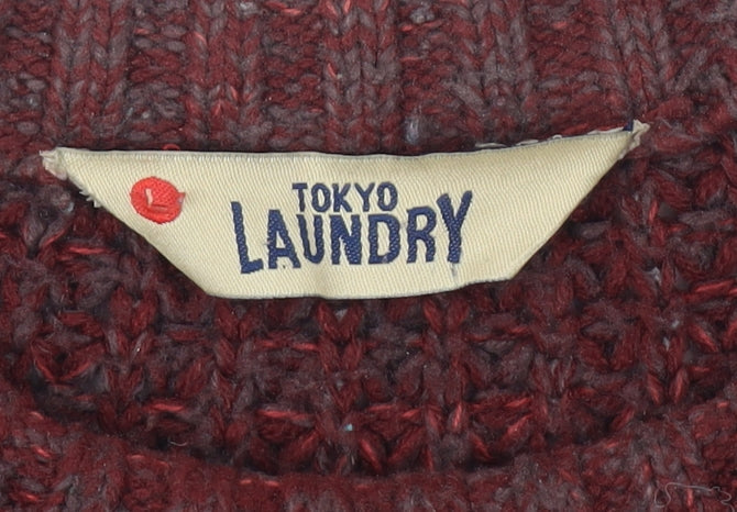 Tokyo Laundry Men's Red Waffle-Knit Pullover Jumper L