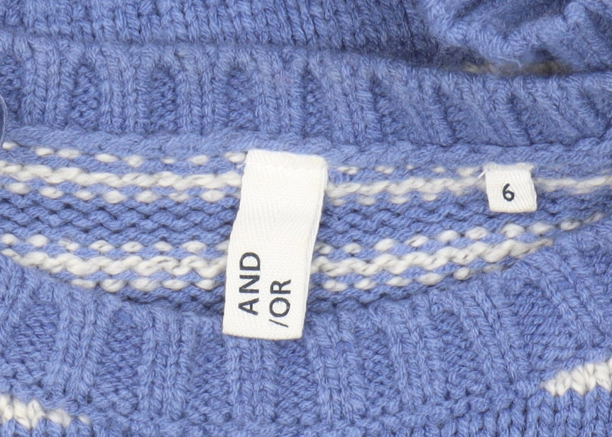 Brand and care label for AND/OR Women’s Blue Striped jumper