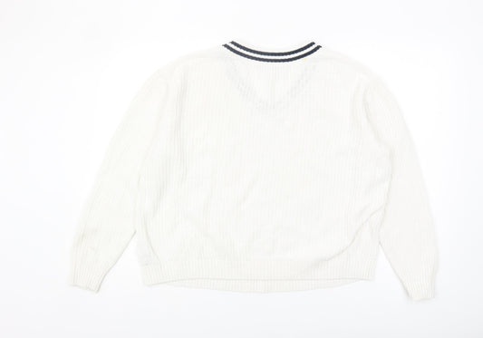Hollister Women's White Cable-Knit V-Neck Jumper, M