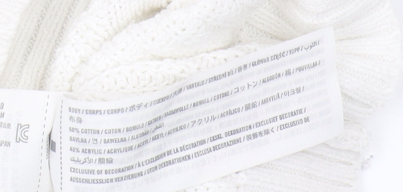 Hollister Women's White Cable-Knit V-Neck Jumper, M
