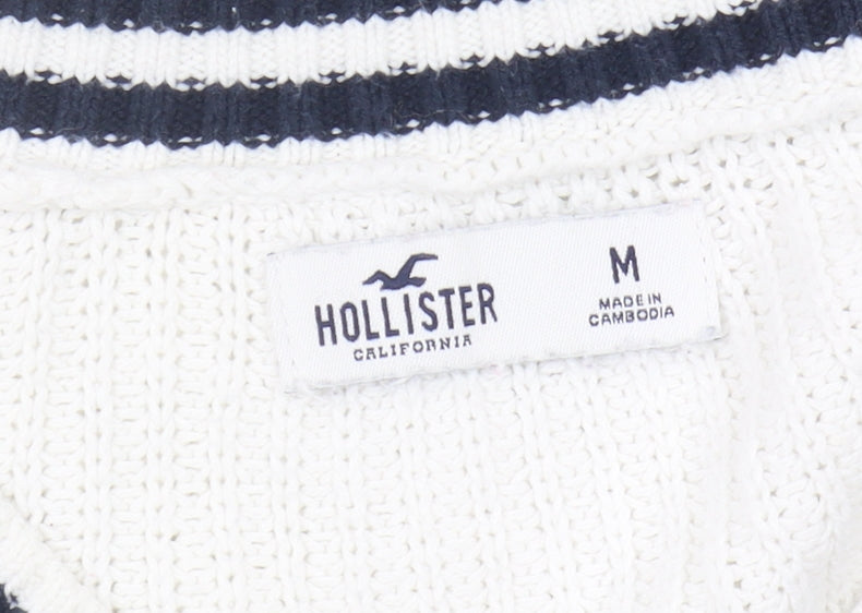 Hollister Women's White Cable-Knit V-Neck Jumper, M