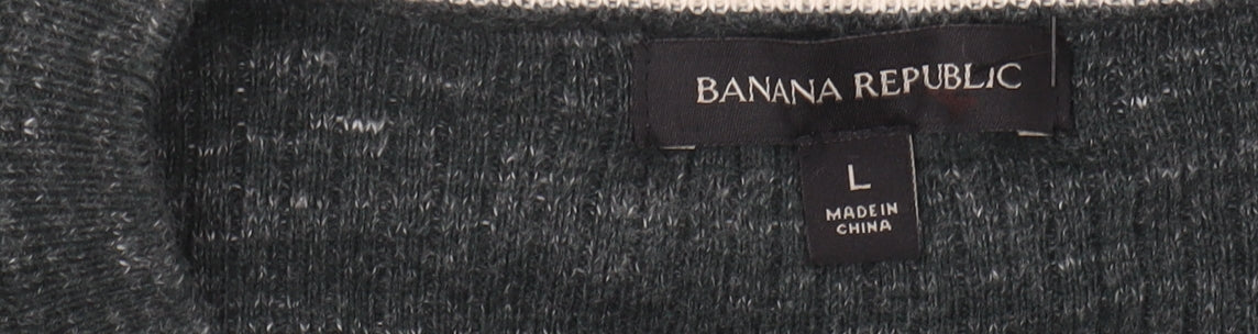 Banana Republic Men's Green Henley Jumper L Waffle Knit