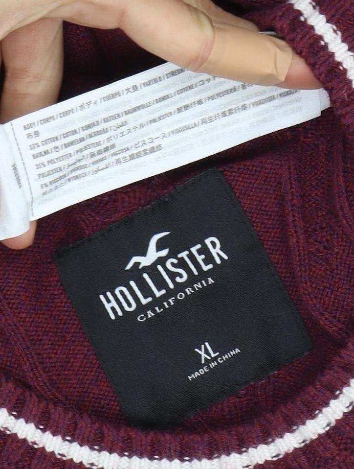 Hollister Men's Red XL Cable-Knit Crew Neck Pullover
