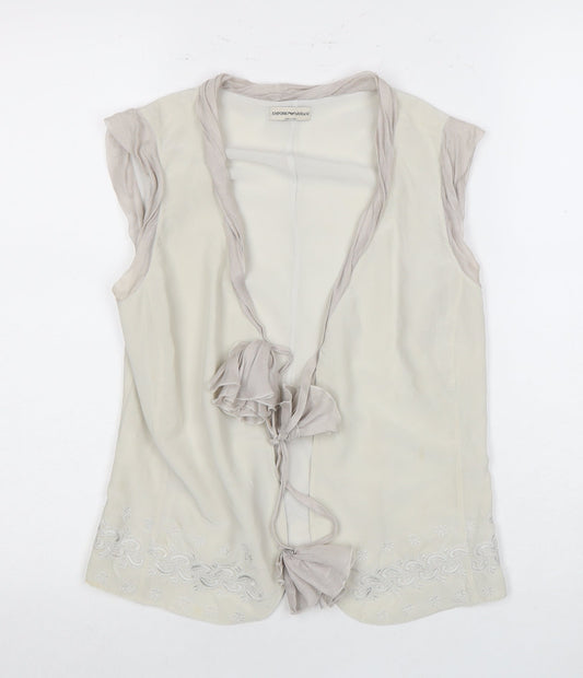 Emporio Armani Women's Ivory Silk Tie Blouse Size 16