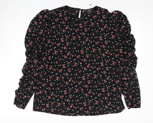 Womens UK Size 12 AX Paris Black Polyester Blouse
