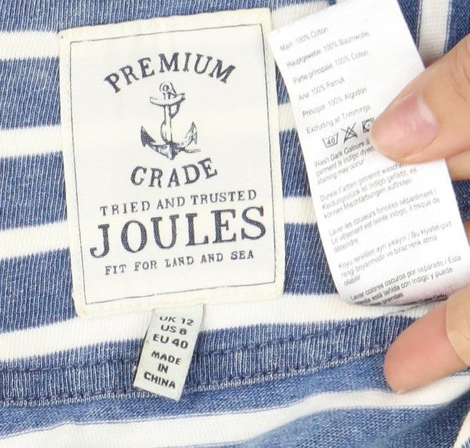 Joules Women's Blue Striped Dress, Size 12, Boat Neck