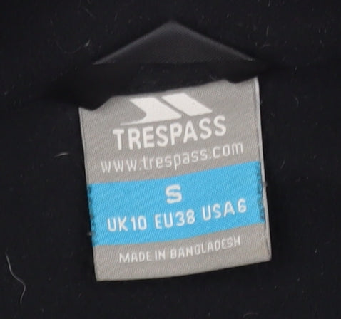 Brand and care label for Trespass Women's Black Full Zip Jacket, size 10, Activewear