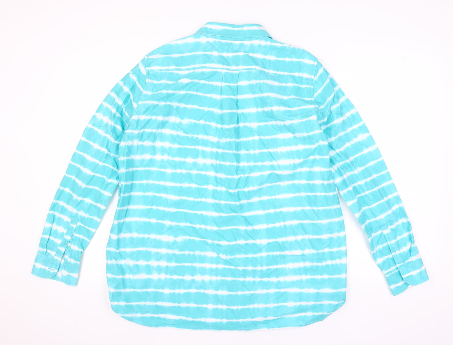 Lands' End Women's Blue Striped Button-Up Shirt L