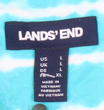 Lands' End Women's Blue Striped Button-Up Shirt L