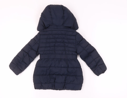 Mayoral Girls Blue Puffer Jacket, Size 4, Winter Hooded Coat