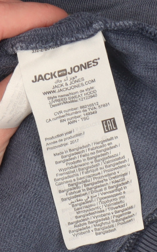 Jack & Jones Men's XL Blue Pullover Hoodie - Vintage Style